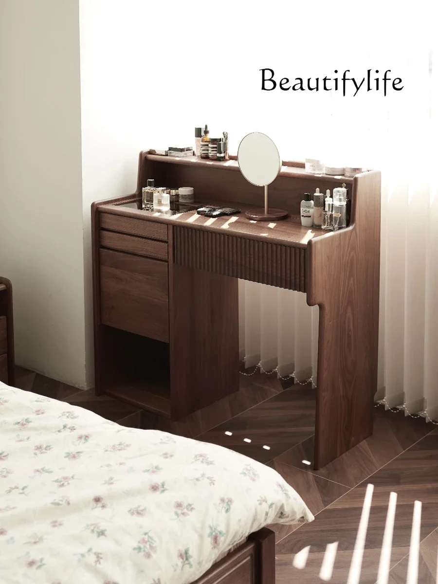 N19 Dresser Simple Bedroom Makeup Table Storage Nordic Retro Black Walnut Table Dresser