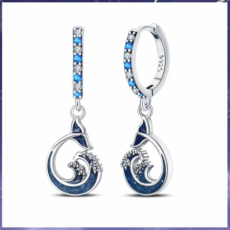 Wellenförmige Fischschwanz-Ohrringe aus 925er Sterlingsilber für Damen, hochwertige Zirkon-Hochzeitsschmuckgeschenke