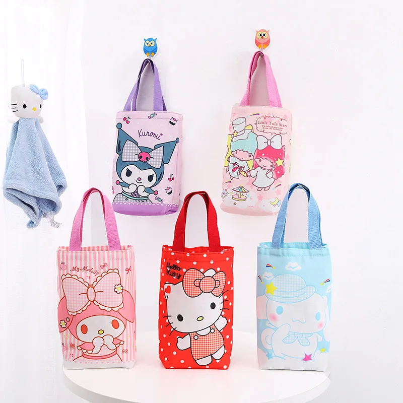 Sanrio Canvas Cup Insulation Cover Kuromi Hello Kitty Cinnamoroll Melody Kawaii Cute Portable Water Bottle Storage Bags Gift