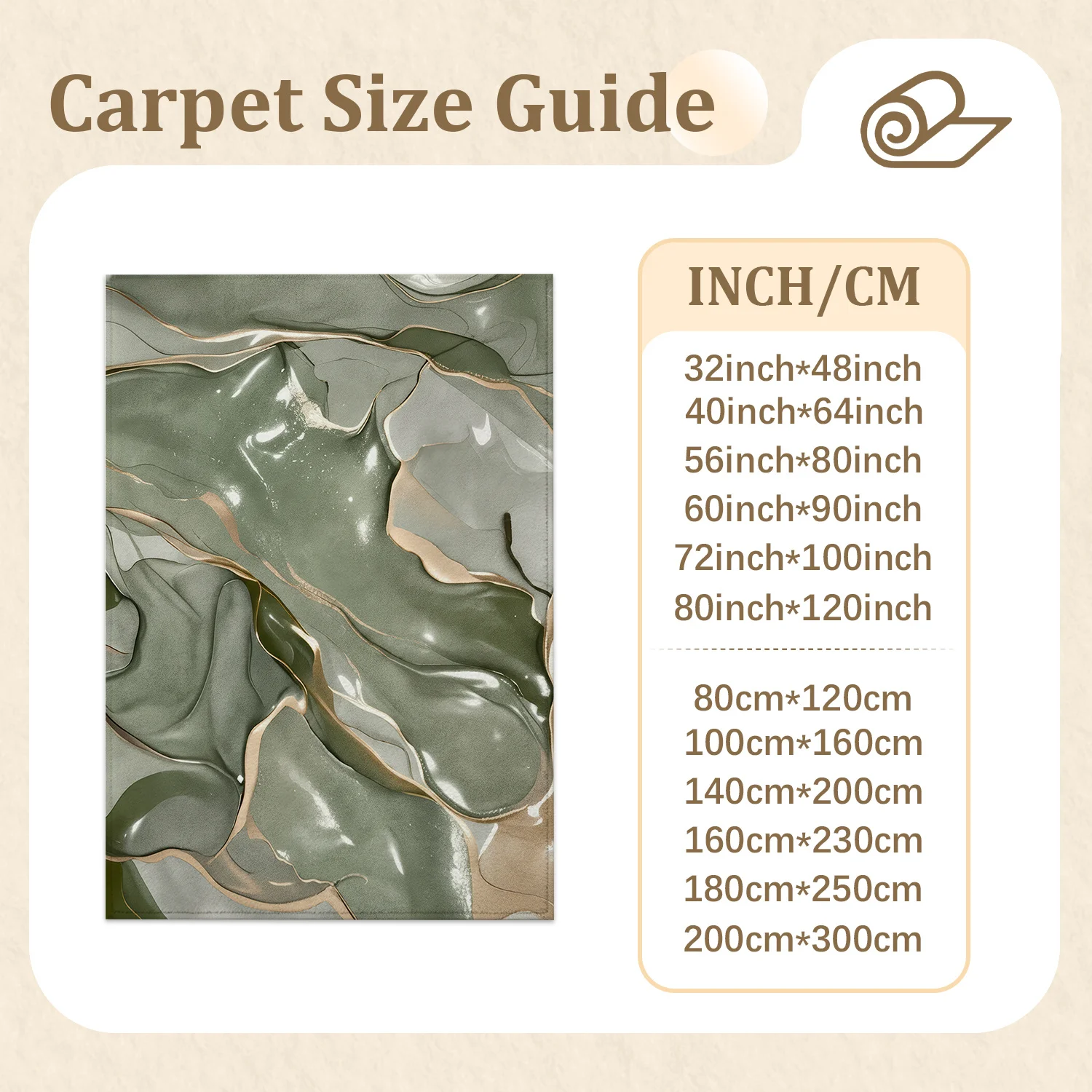 Large Indoor Area Rug, Soft Velvet Low Pile Rug with Non-Slip Dotted Backing, Machine Washable, Modern Abstract Marble Pattern in Sage Green and Gold, Ideal for Living Room, Bedroom, Entryway Home Decor