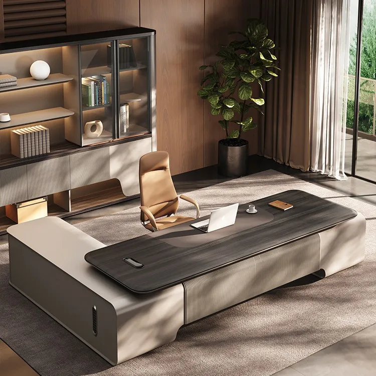

Foshan boss table light luxury high-end office desk and chair combination large class desk president table chairperson office fu