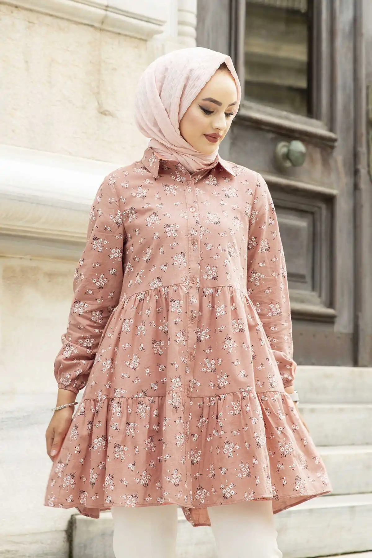 Crispy Patterned Tunic MD- Yavruağzı Winter Autumn 2021 Muslim Women Hijab headscarf Islamic Turkey