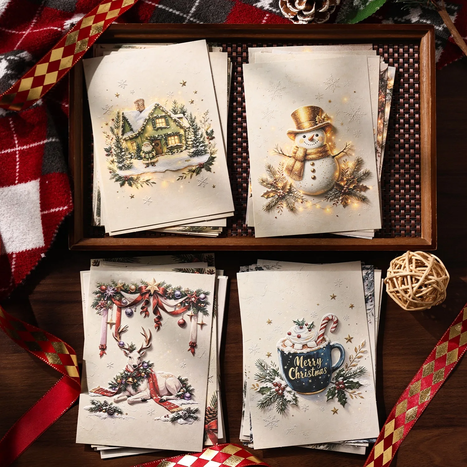 20pcs/set Postcards Christmas Day Gift Card Back To School Christmas School Supplies,wall Decor Card, Christmas Tent Creativity
