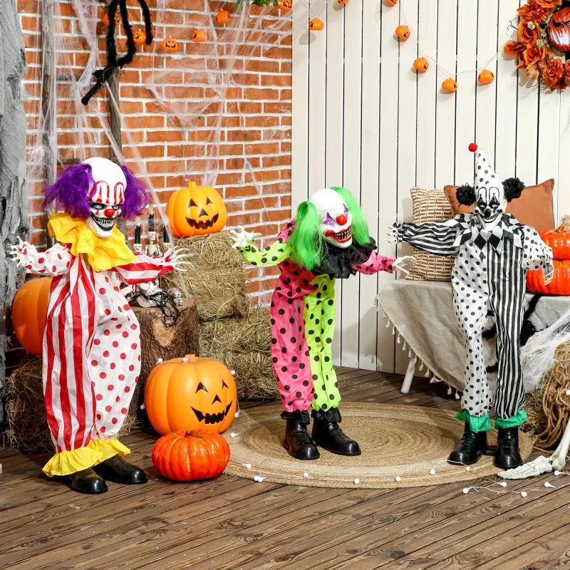 Clown Clown taille Décorations effrayantes Eerie Cheveux Clown Halloween Taille réelle Halloween Clown animé avec yeux lumineux rouges, S