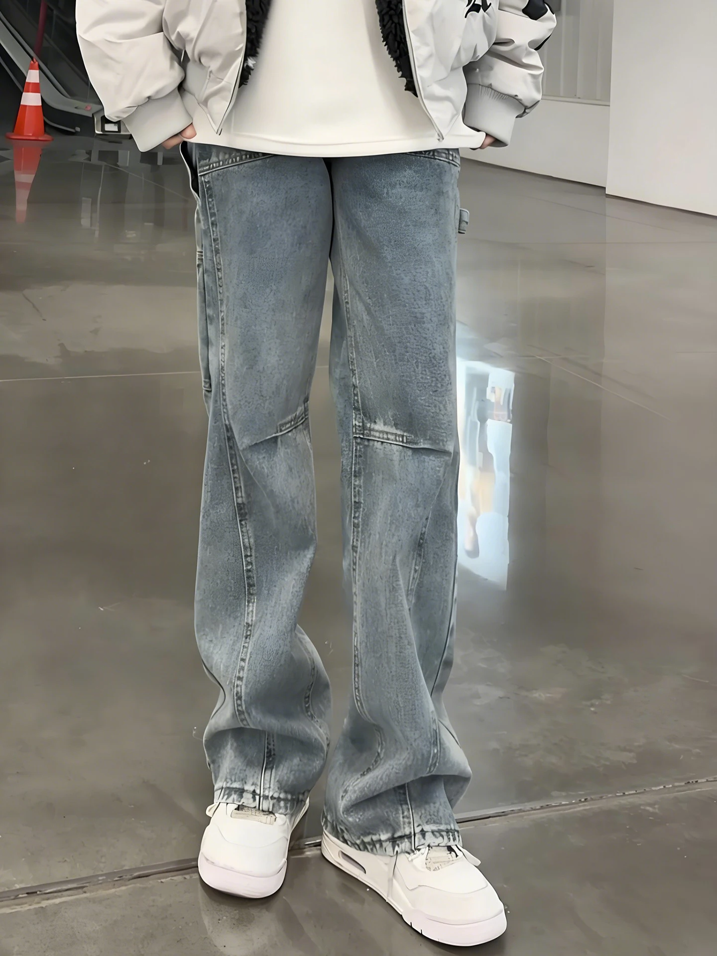 Blue American Sle Knife  Jeans Men's Autumn Winter Deconstructed Folded Design Sense Pants Micro Flared Straight Workwe...