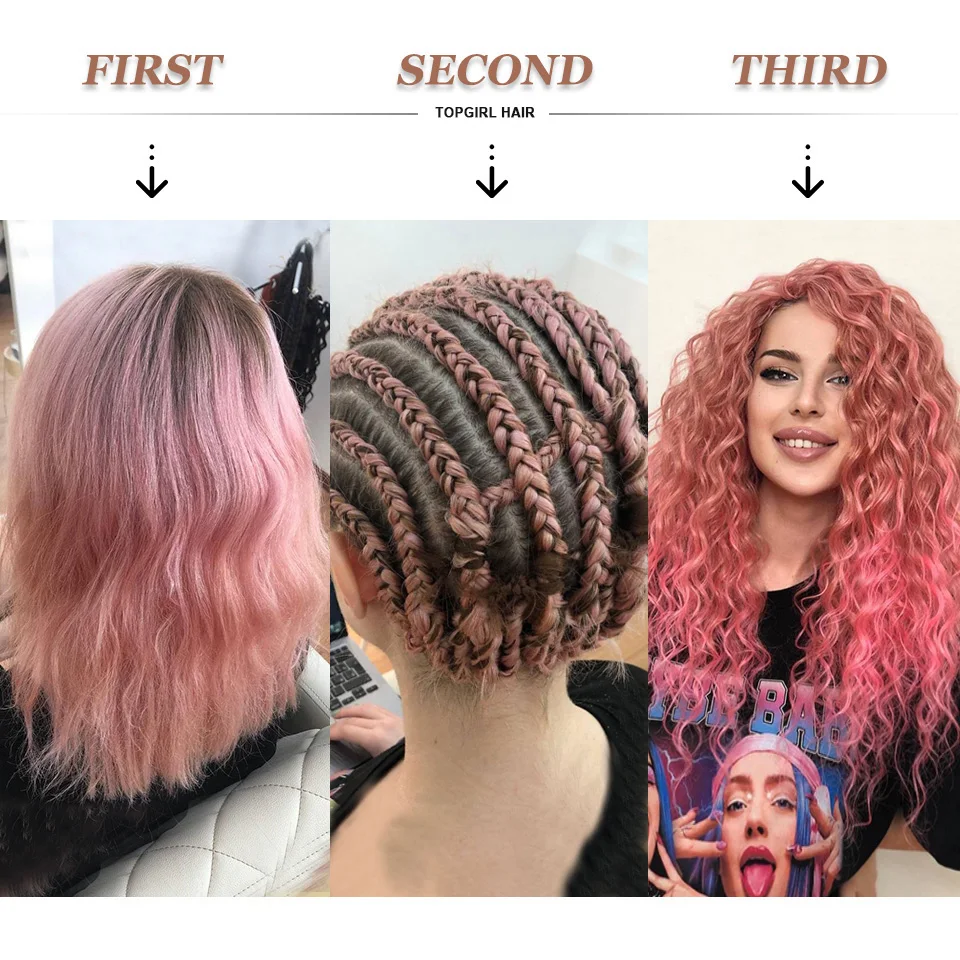 Extensión de cabello trenzado con ondas de océano rosa ombré de 24 pulgadas, trenzas de ganchillo rizadas sintéticas, pelo trenzado con ondas de agua para mujer, estilo Hawaiano
