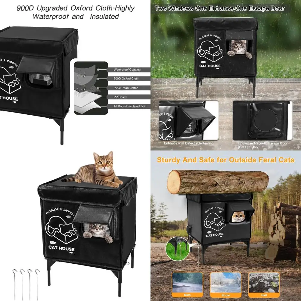 

Weatherproof Elevated Outdoor Cat Shelter for Feral Cats with Insulation and Escape Hatch (Black)