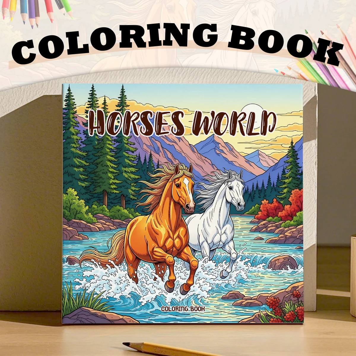 Adult Coloring Book HORSES WORLD Bold-Easy Patterns Cute Horse-Themed Drawings Perfect Gift for Party Or Birthday