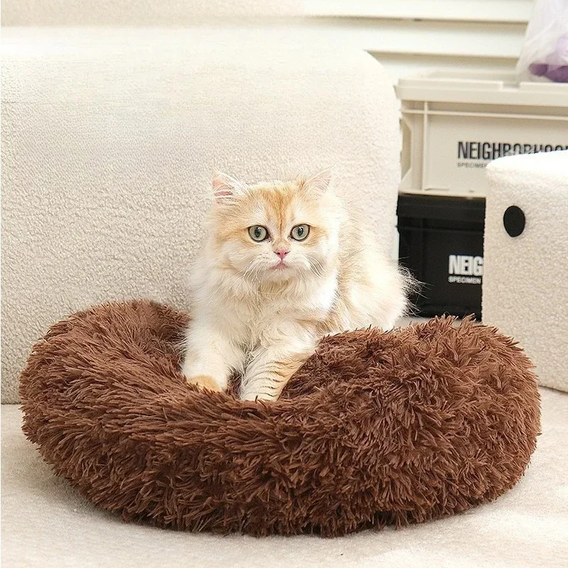 Long Plush Pet Nest Bed Winter Cat Nest Warm Dog Nest Four Seasons Universal Pet Mattress Round Pet Nest Factory Direct Sales