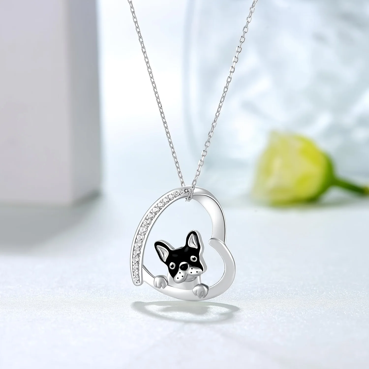 Cute Heart-shaped Black Pendant NecklaceExquisite Pet Dog Jewelry Accessories For WomenCommemorative Jewelry Gifts For DogLovers