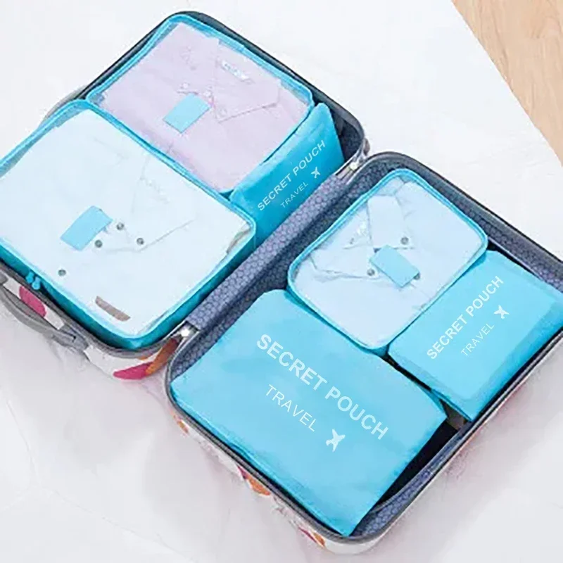 6 Stück/Set Reise-Aufbewahrungstaschen, großes Fassungsvermögen, wasserdichtes Gepäck mit Reißverschluss, rosa/blau/grau, Kleidungs- und Unterwäsche-Organizer
