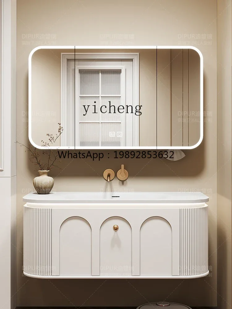 

Комбинированный шкаф для ванной комнаты, каменная плита, корианский цельный умывальник, кремовый стиль, умывальник, умывальник для рук