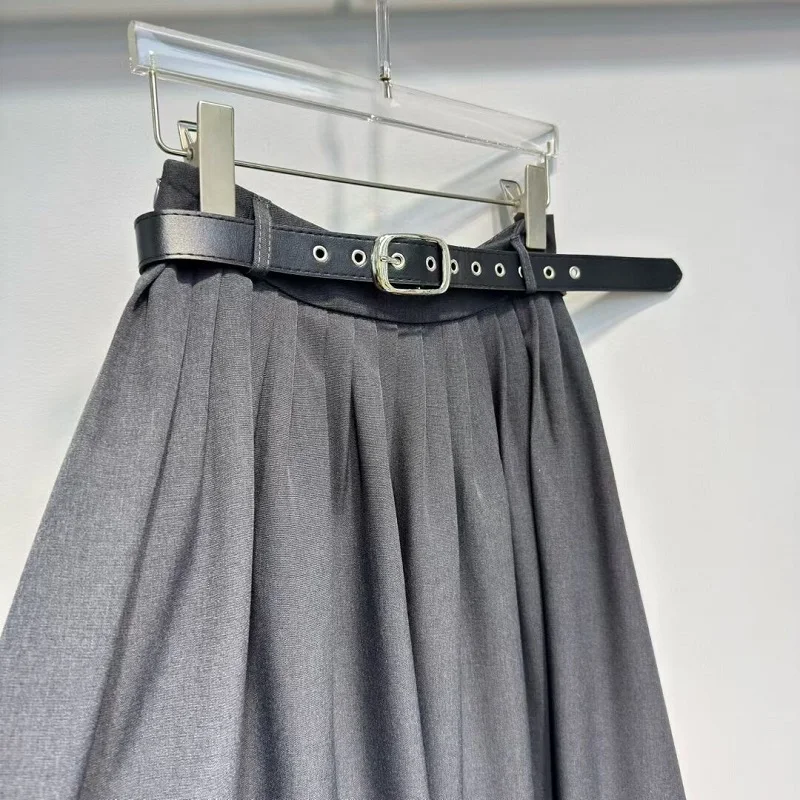 Alta qualidade novas saias longas 2025 outono designer moda feminina cinto deco cintura alta longo maxi festa preto cinza saia roupas