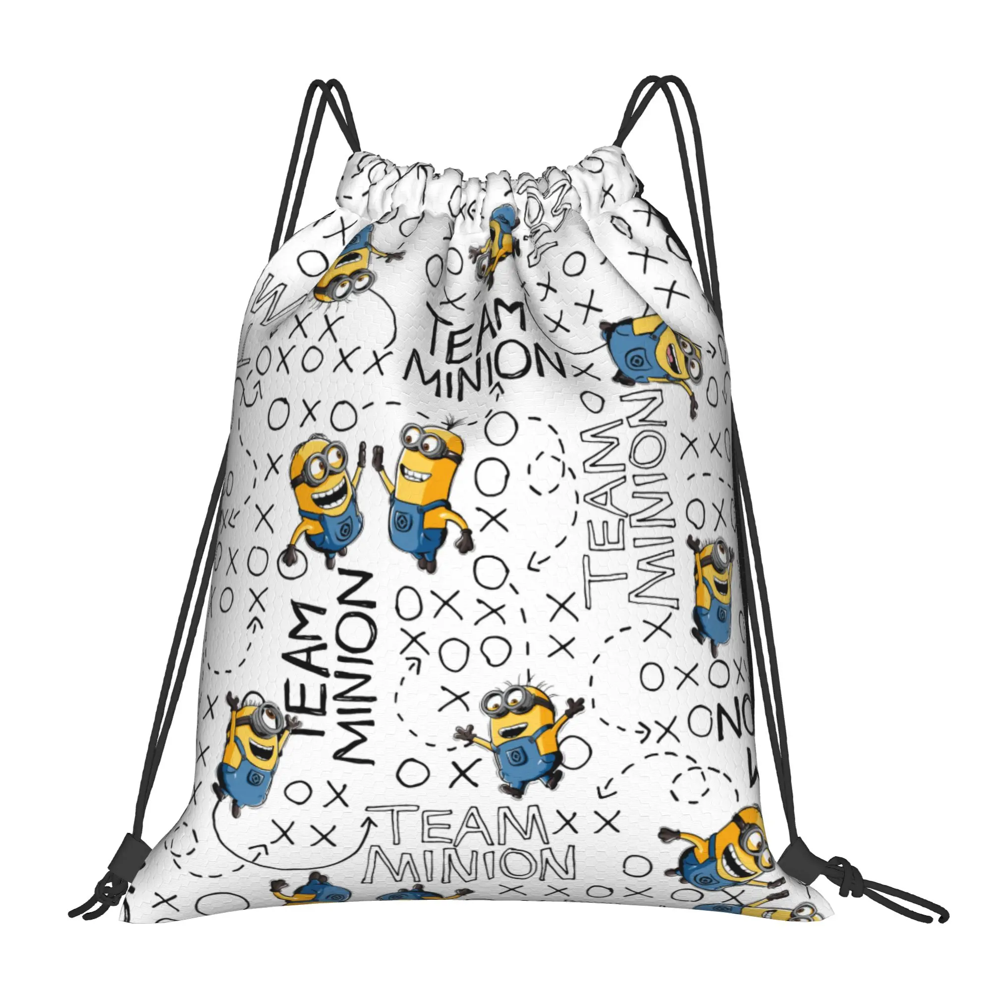 M-Minions-s Team Cartoon Banana Drawstring Backpack Sports Gym Sackpack Water Resistant  String Bags for Working Out