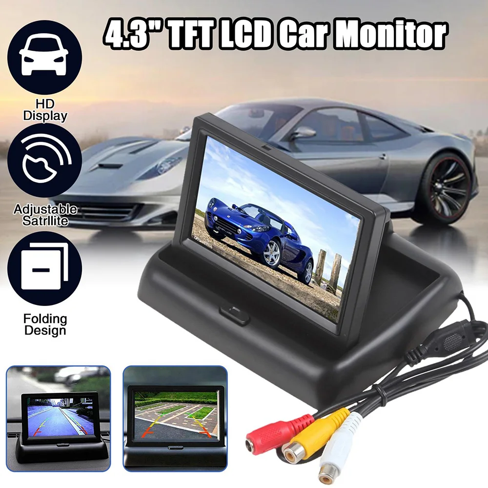 4.3 Inch Folding Screen Car Monitor for Rear View Camera Reversing Image Display TFT LCD Front/Side/Rear 2 Channel Video Input