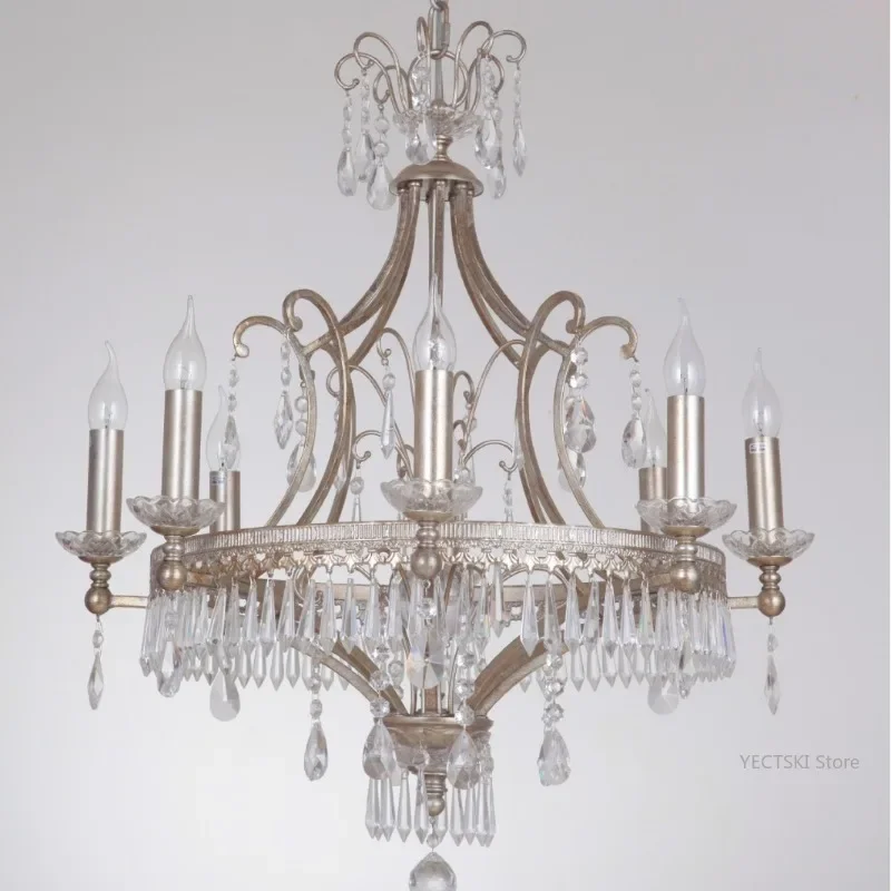 

GHJUYIOL Champagne Silver Foil Crystal Chandelier Living Room Dining Room Study Room Lamp Villa Auditorium Lamp Hotel