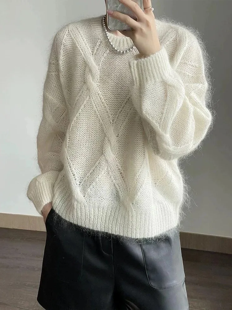 

European goods 100 pure cashmere sweater for women autumn and winter loose knit soft waxy senior feeling twisted flower sweater