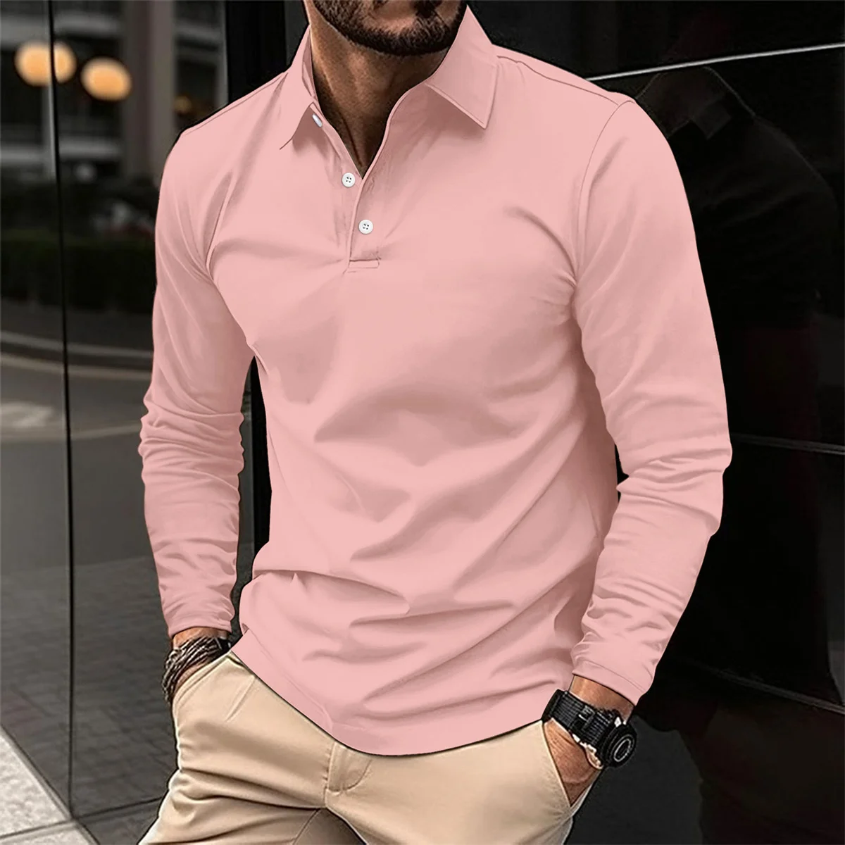 Spring And Autumn Men\'s Long-Sleeved Pullover Sports Polo Shirt Solid Color Casual Breathable Simple Style Fashion Tops