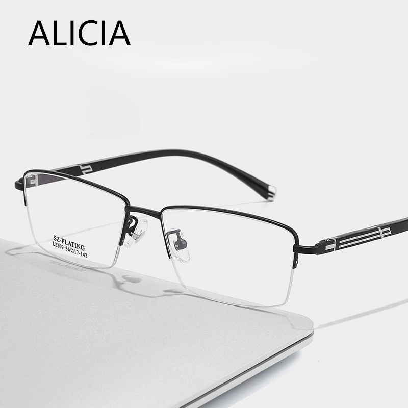 ALICIA Large Man Size Eyeglasses Half Frame Glasses Ultra Light Alloy Eyewear Business Spectacle Optical Prescription Frames