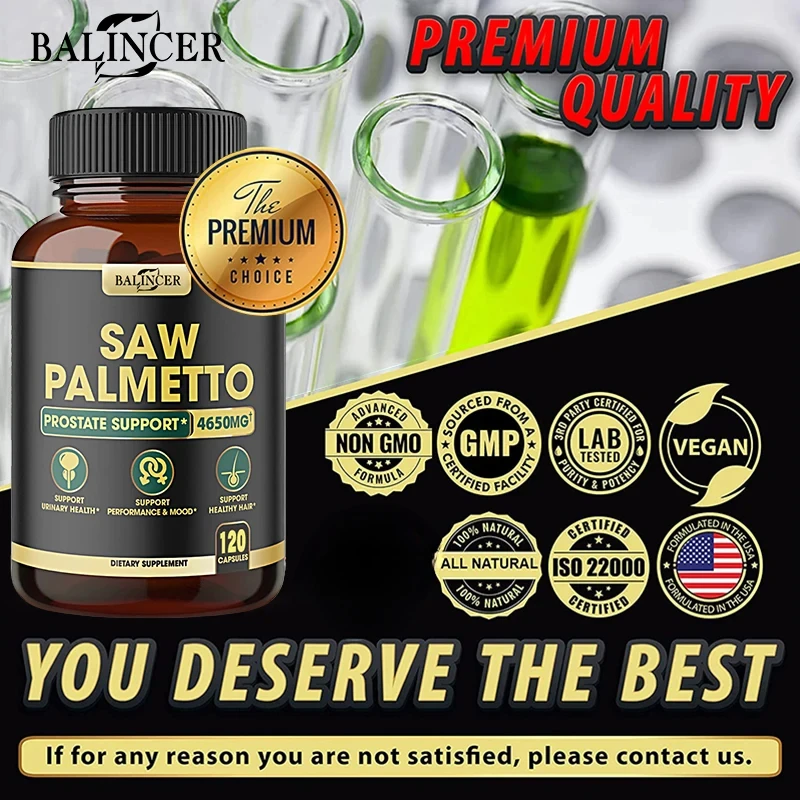 11-in-1 Saw Palmetto Capsules with Ashwagandha, Turmeric, Tribulus, Maca, Healthy Prostate and Hair Support