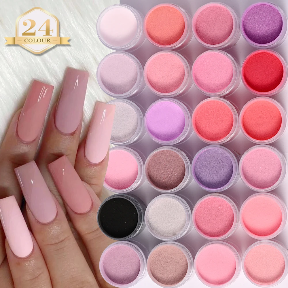 24 Jars/set Basic White Pink Acrylic Nail Powders High Saturation Professional Acrylic Powder Nail Extension Dipping Powder kit#