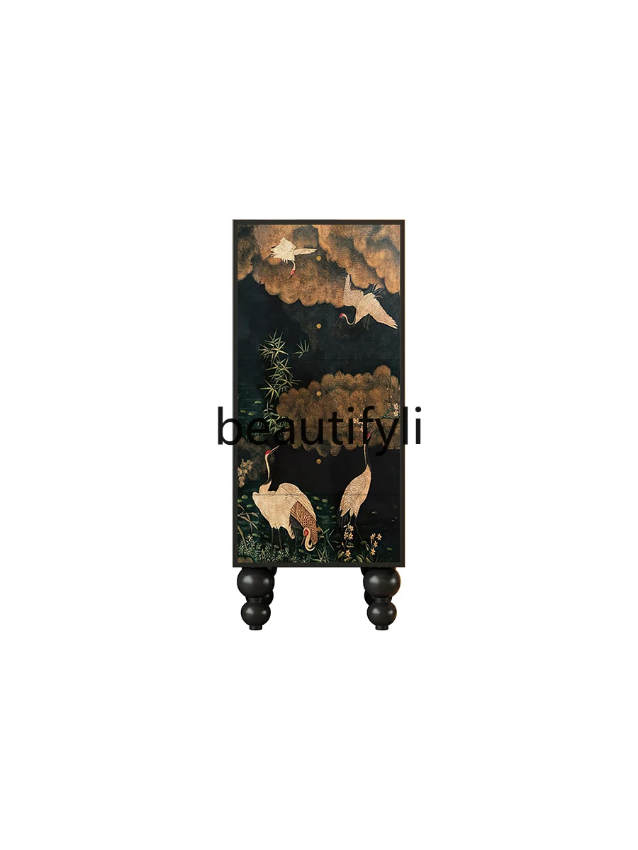 New Chinese Style Mid-Ancient Style Solid Wood Five-Drawer Living Room Sofa Side Cabinet Decorative Entryway Storage Cabinet