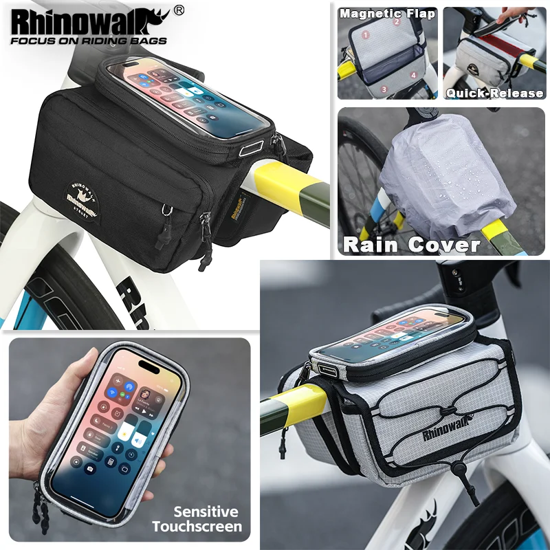

Rhinowalk Bike Frame Tube Bag With Touchable Phone Holder Pack Waterproof Bicycle Crossbar Saddlebag Single-Sided Magnetic Flap