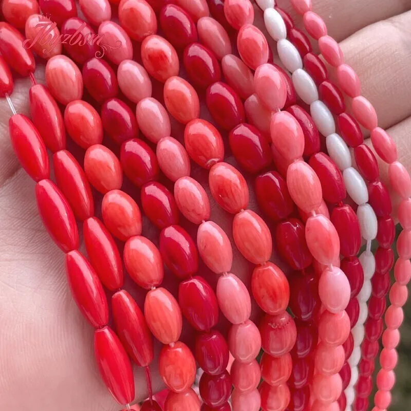 Natural Oval Coral Stone Beads DIY Loose Spacer Strand 15\