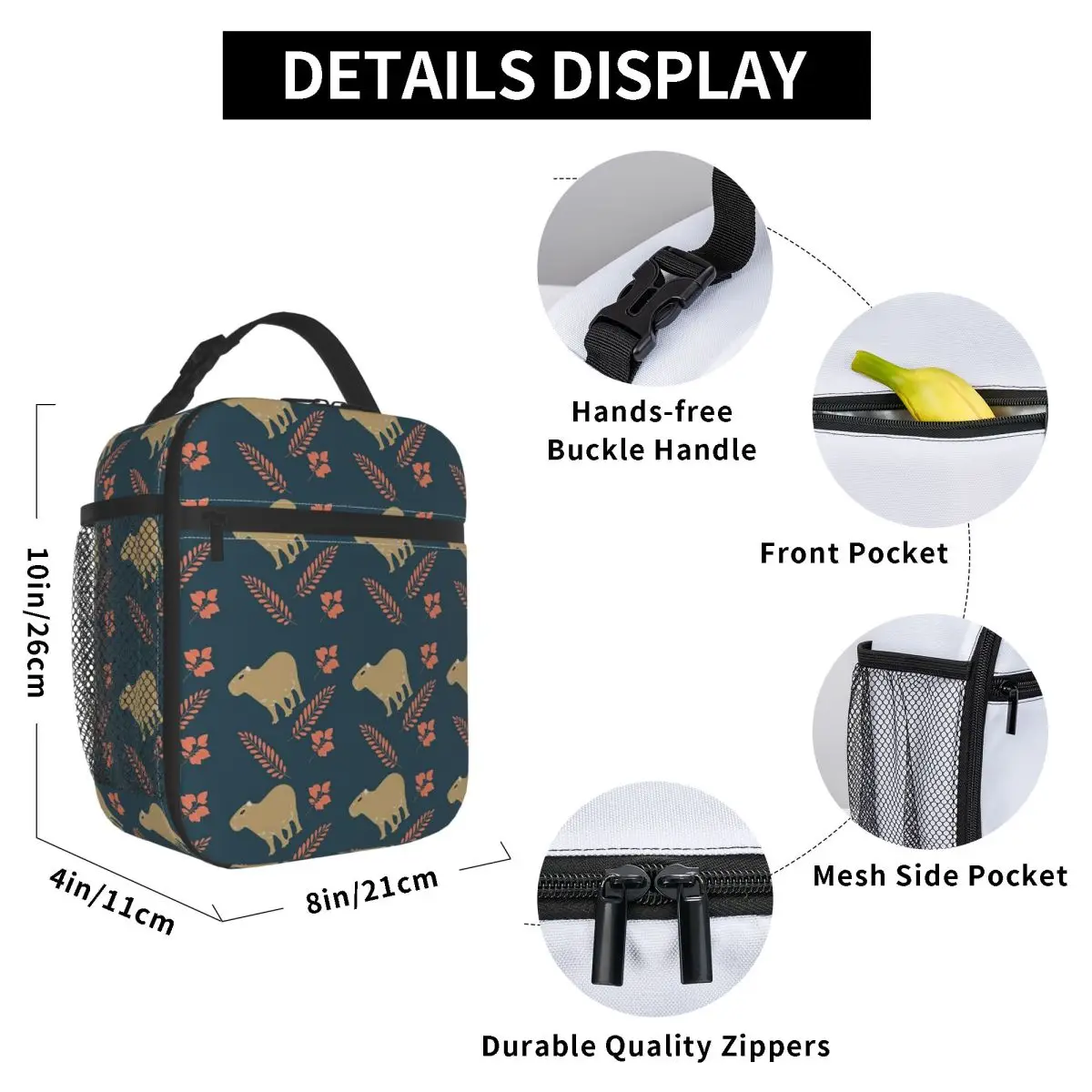 Capybara Animal Pattern Insulated Lunch Bag for Kids School Cooler Thermal Food Box Tote Portable Lunch Boxes Container