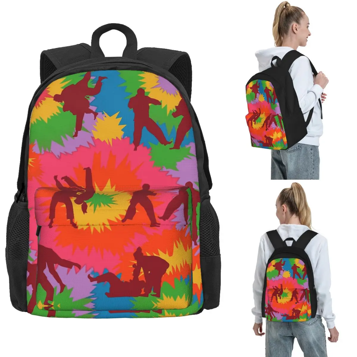 Jiu Jitsu Colorful Tie Dye Vector Sport Backpack Hot Sale Daypack Children BookBag School Bag Shoulder Bags for Men Women