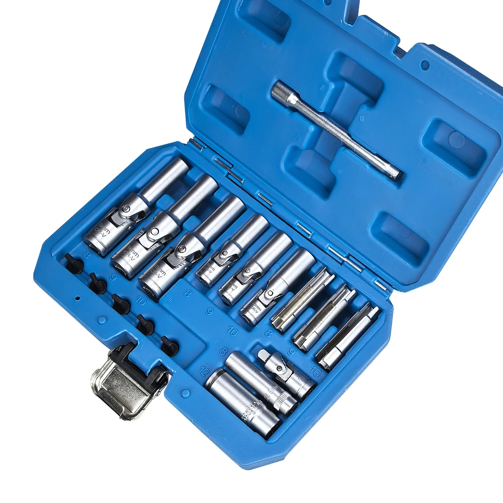 

18PC 3/8" 1/4" Drive Glow Plug Removal Socket Set Thin Slotted Tool Kit 8mm,9mm and 10mm deep sockets Replacement tool kit