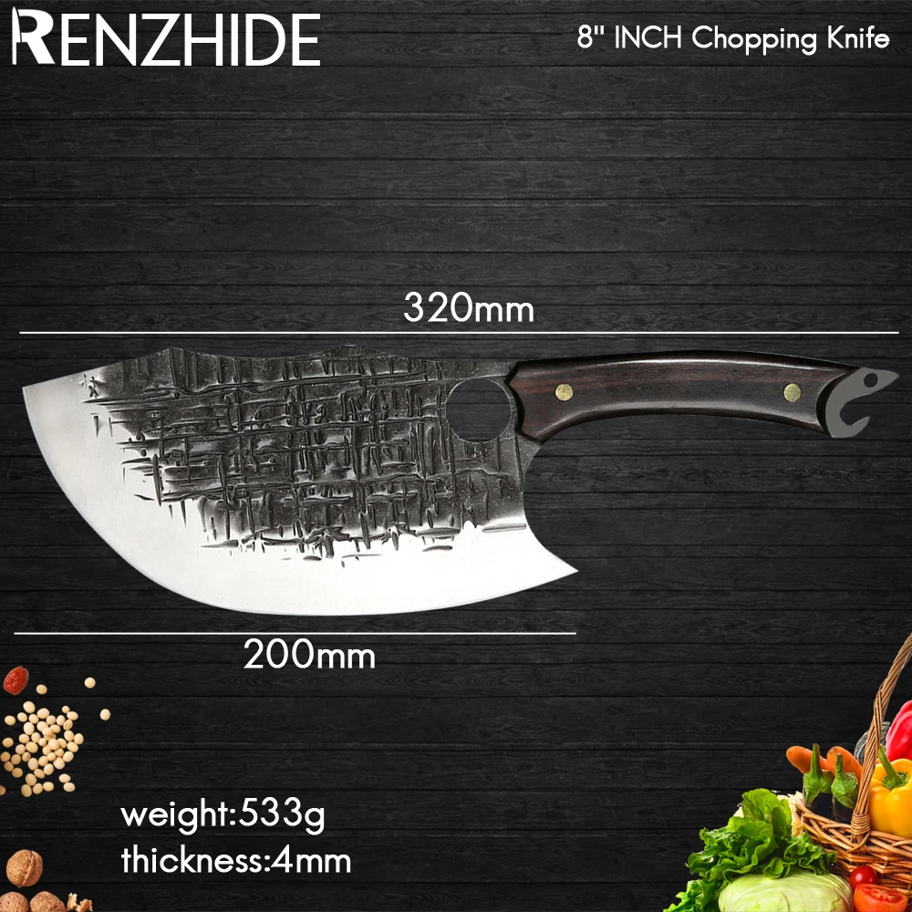 RZD Handmade Forged Steel Chopping Cooking Kitchen Knife Cleaver 5CR15 Cutting Bone Fish Slaughter Knife Tool Butcher Accessory