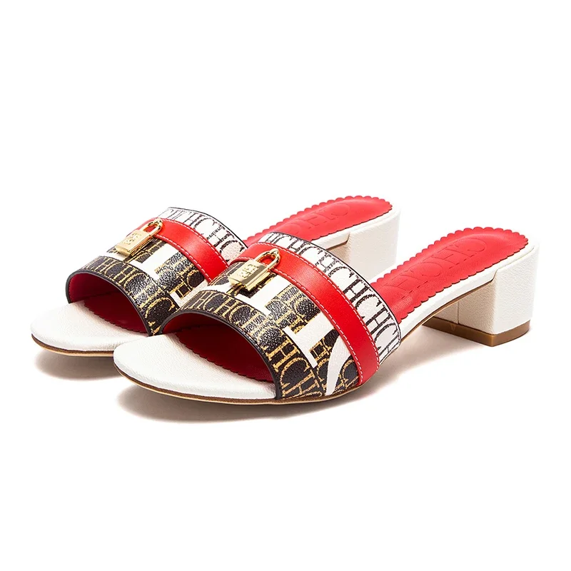 

Женские тапочки на среднем каблуке, роскошная брендовая женская обувь, ретро-дизайн, новинка лета 2023 г.