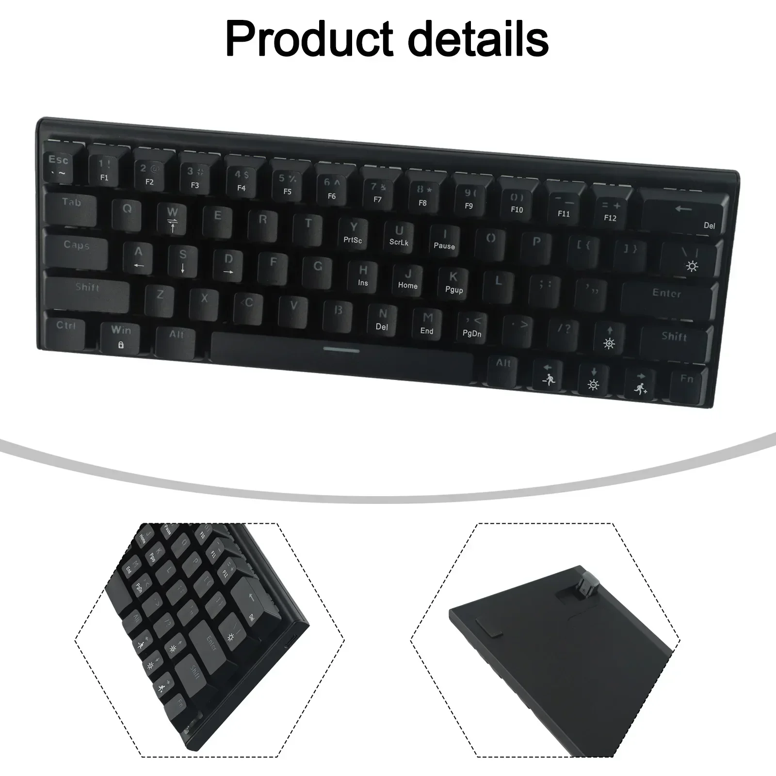 ABS Black Compact Design Keys Detachable Cable ABS Backlit Lighting Detachable Cable Hot Swappable Switches Keys