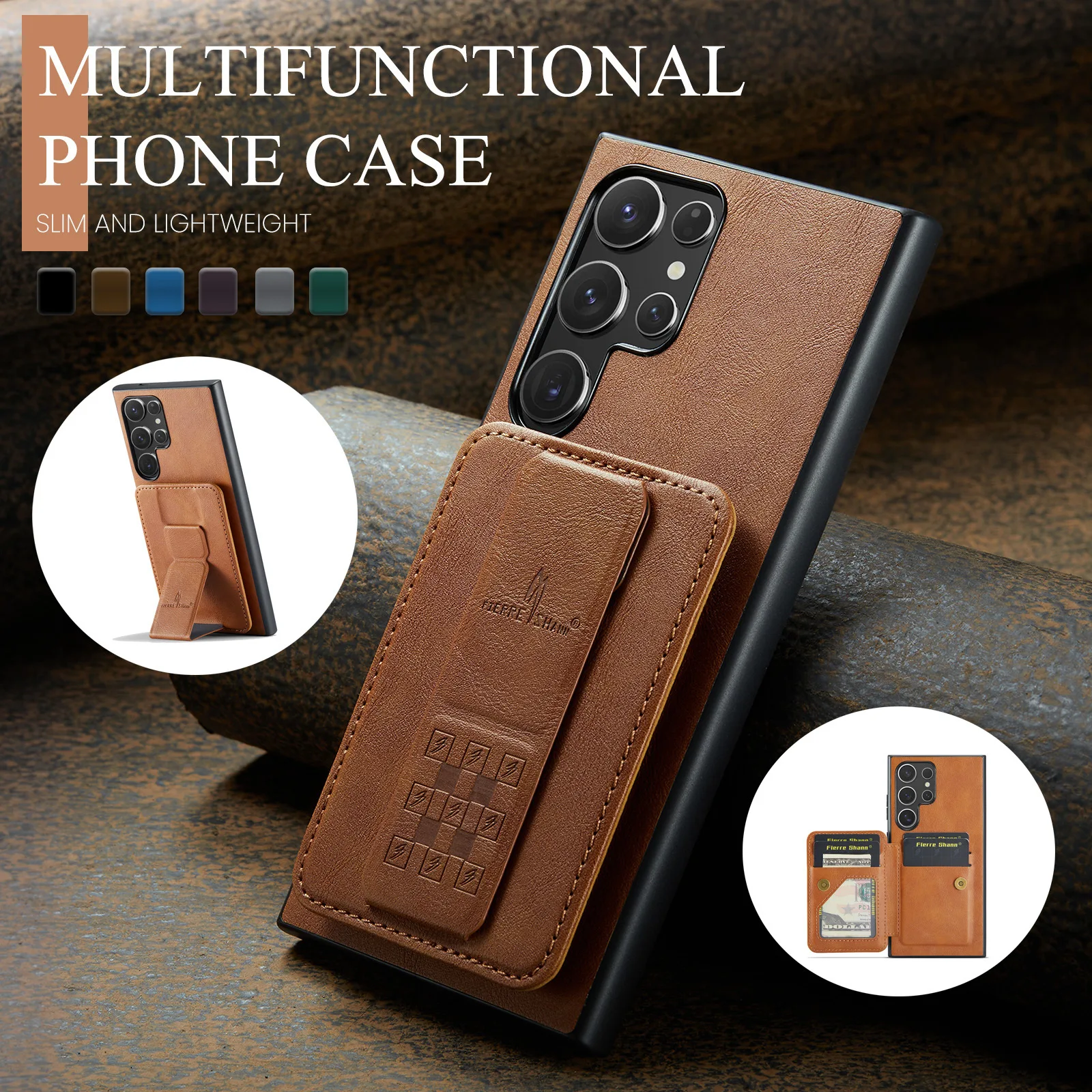 

Wallet Card Holder Leather Case for Samsung Galaxy S25 S24 S23 S22 Ultra Plus FE edge Cover Foldable Hand Band Ring Stand Shell