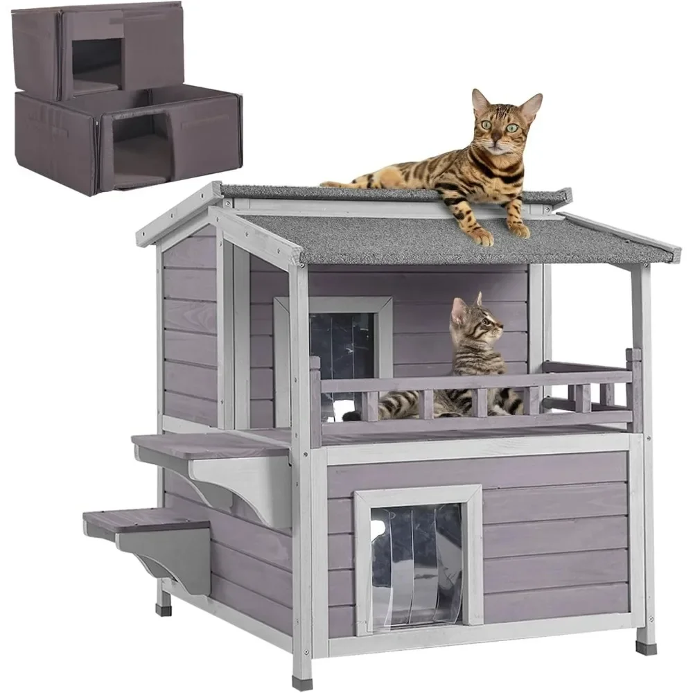 

Cat House, Outdoor 100% Insulation Feral Kitty Shelter with Insulated Liner for Winter,Waterproof Heated Cat Condo, Cat House