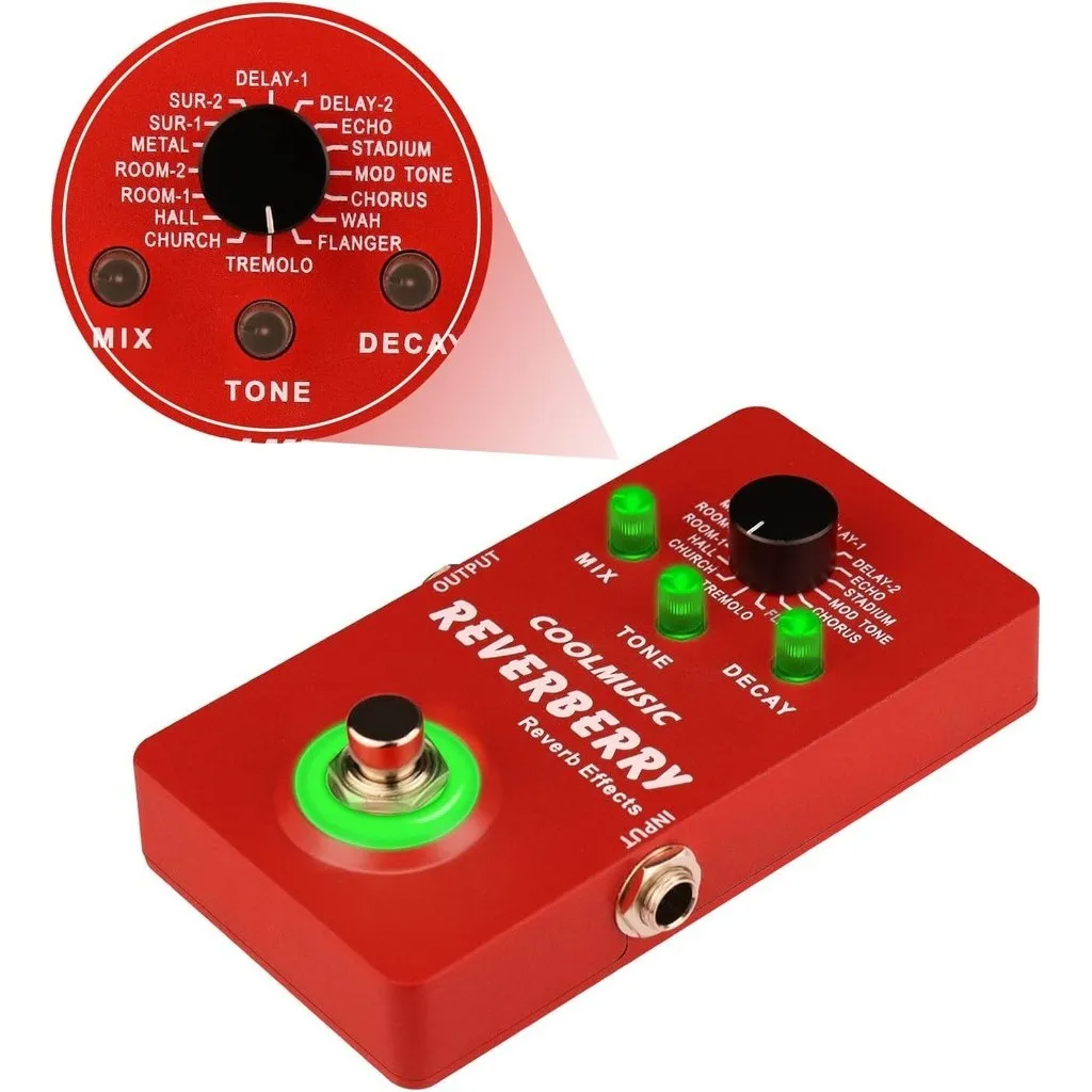 Coolmusic A-RV02 pedal de guitarra de reverb digital multi efeitos pedal de guitarra digital com 16 efeitos true bypass