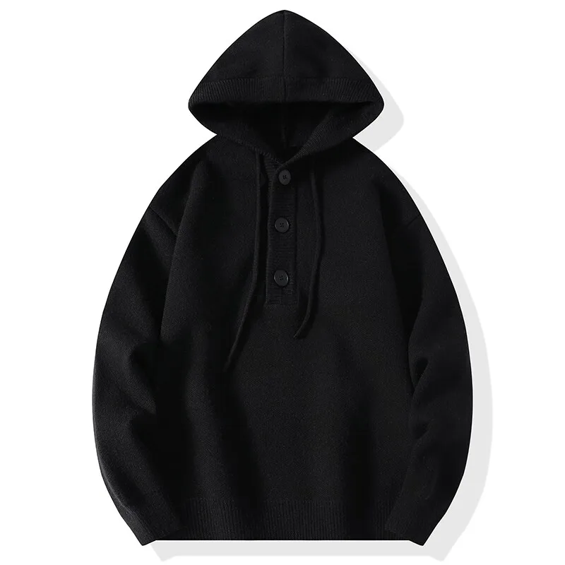 Męskie jesienno-zimowe wysokiej jakości swetry z kapturem z dzianiny Solidny swobodny sweter z dzianiny Męski ciepły sweter z kapturem Streetwear