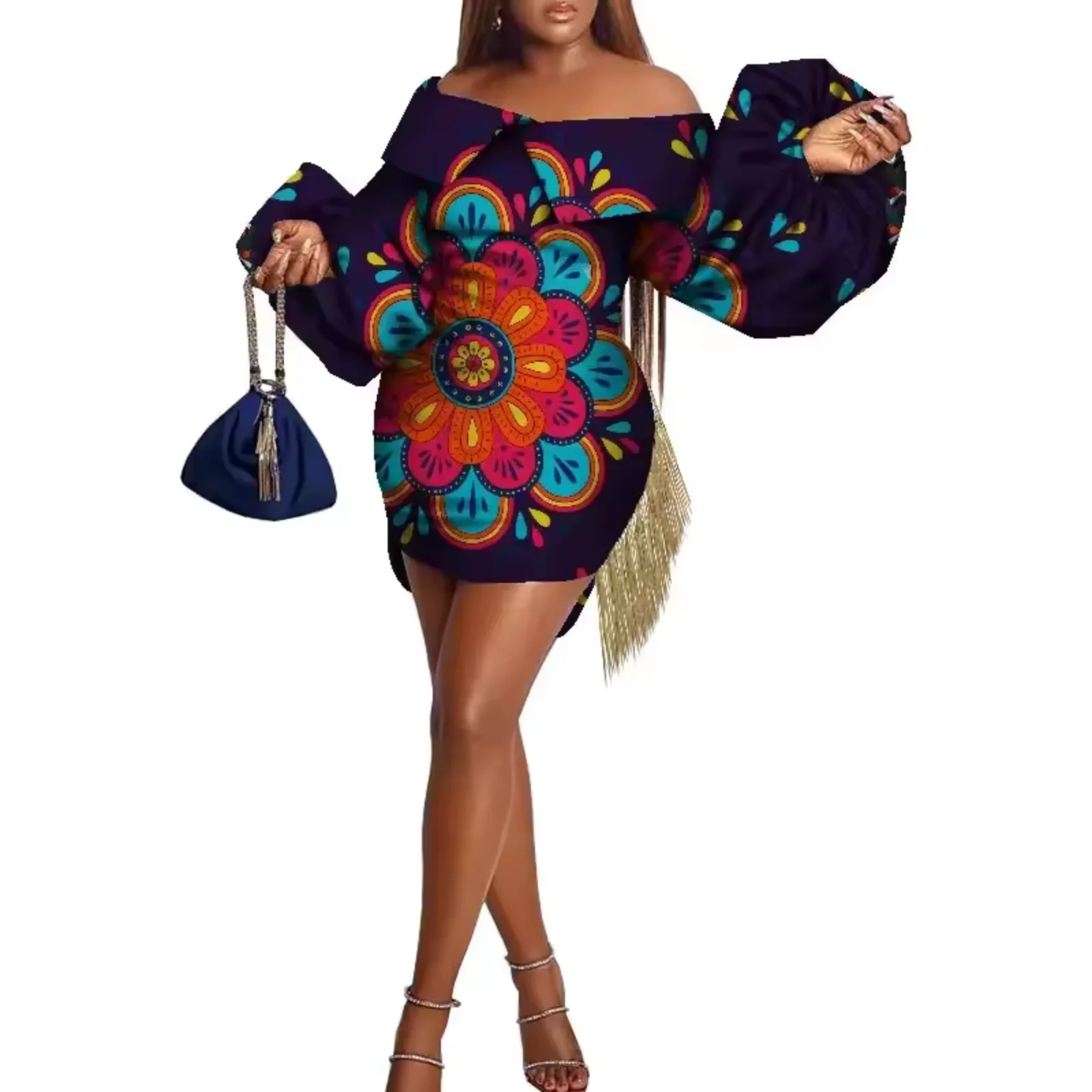 

Африканское женское мини-платье больших размеров с рукавами-фонариками и вырезом-лодочкой, из хлопка с принтом Анкара, с возможностью индивидуального пошива