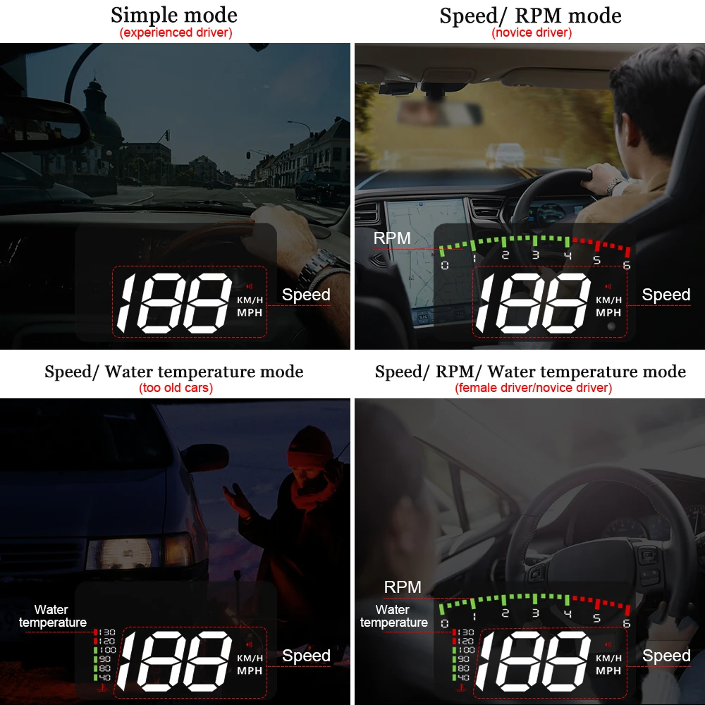 A900 Car Hud Display Speed Projector Alarm OBD2 Head Up Display Speedometer Electronic Accessories KMH MPH Water Temperature