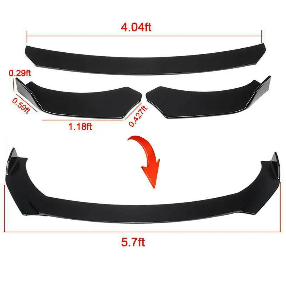 Car Universal Front Bumper Splitter Lip Spoiler Diffuser Body Kit Black Winglets Side Skirt Extension Protector Cars Accessories