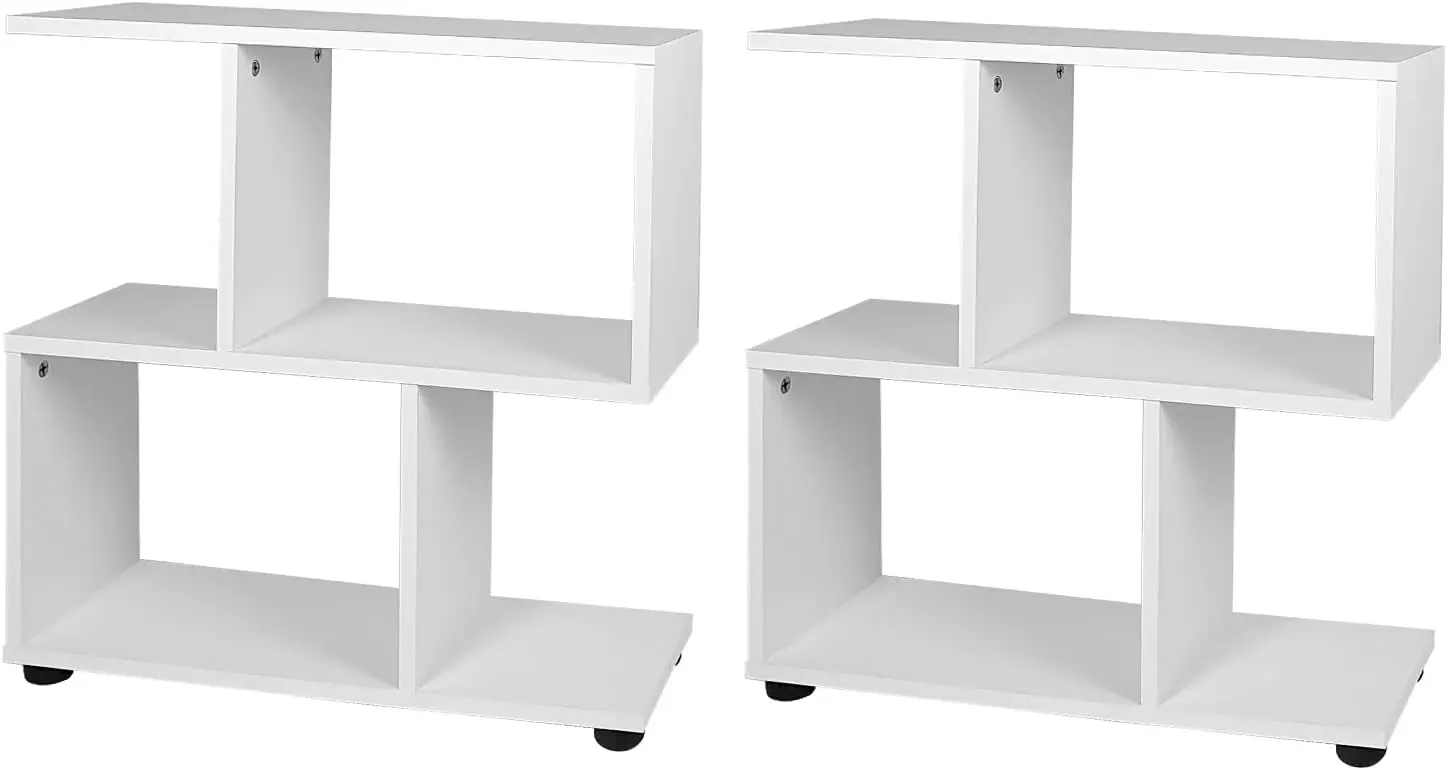

Set Of 2 3-Tier Geometric Bookshelf, 24’’ Tall Wood S-Shaped Display Shelves With Thi Foot Pads, Freestanding Open Shelves