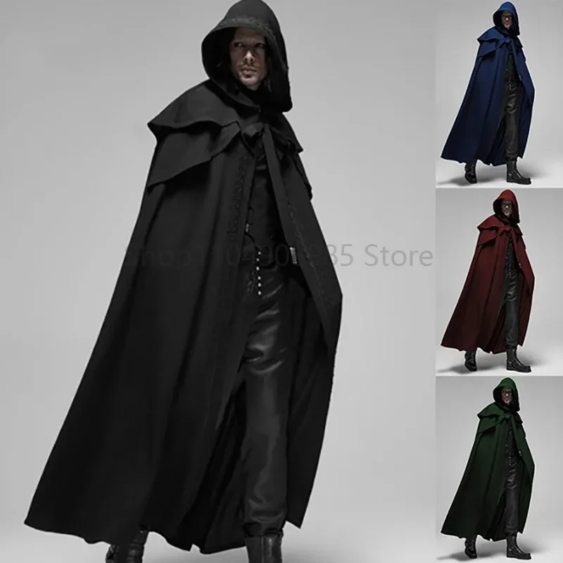 

Medieval Vintage Hooded Loose Black Cloak Coats Windproof Trench Chic Winter Long Cape Poncho Gothic Men Women