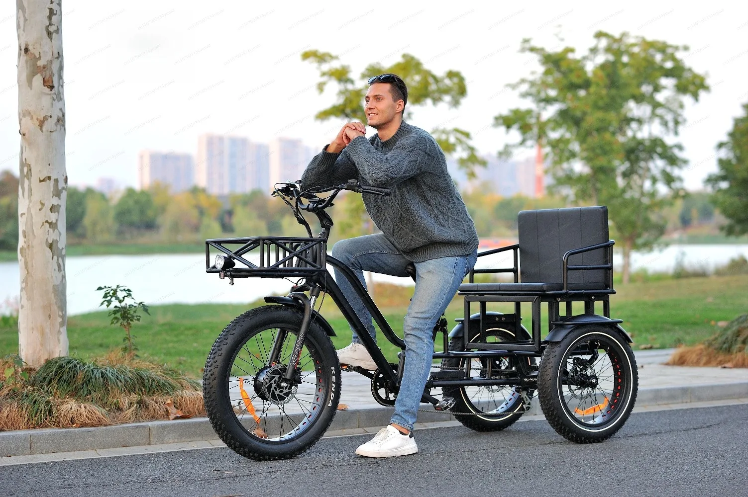 750W Front Drive Electric Tricycle 24 Inch Tire Adult Three Wheeler Passenger Cargo Family Electric Trike