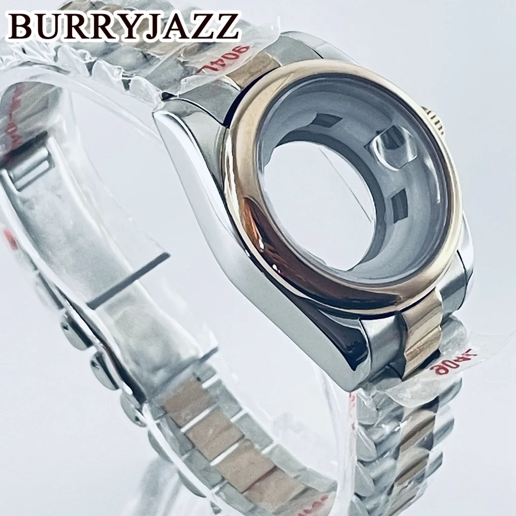 BURRYJAZZ 31mm NH05 NH06 caja de reloj caja de acero inoxidable rosa plateada con cristal de zafiro resistente al agua