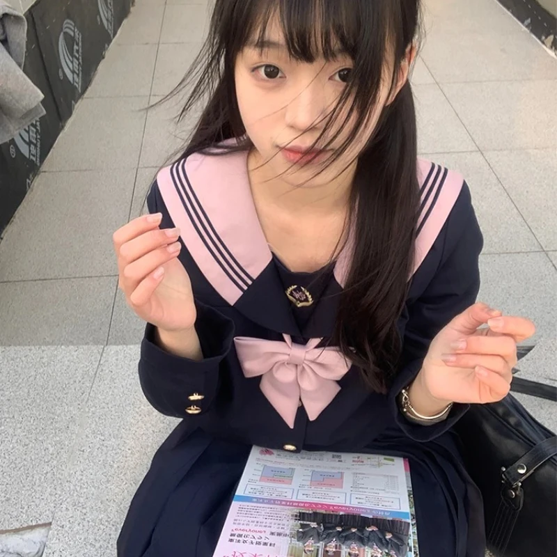 

Original Japanese Jk Sailor Suit Set Milk Tea 2025 Gift Daily Clothes Long Sleeve Academy Style Middle Coat Top Birthday sdd3