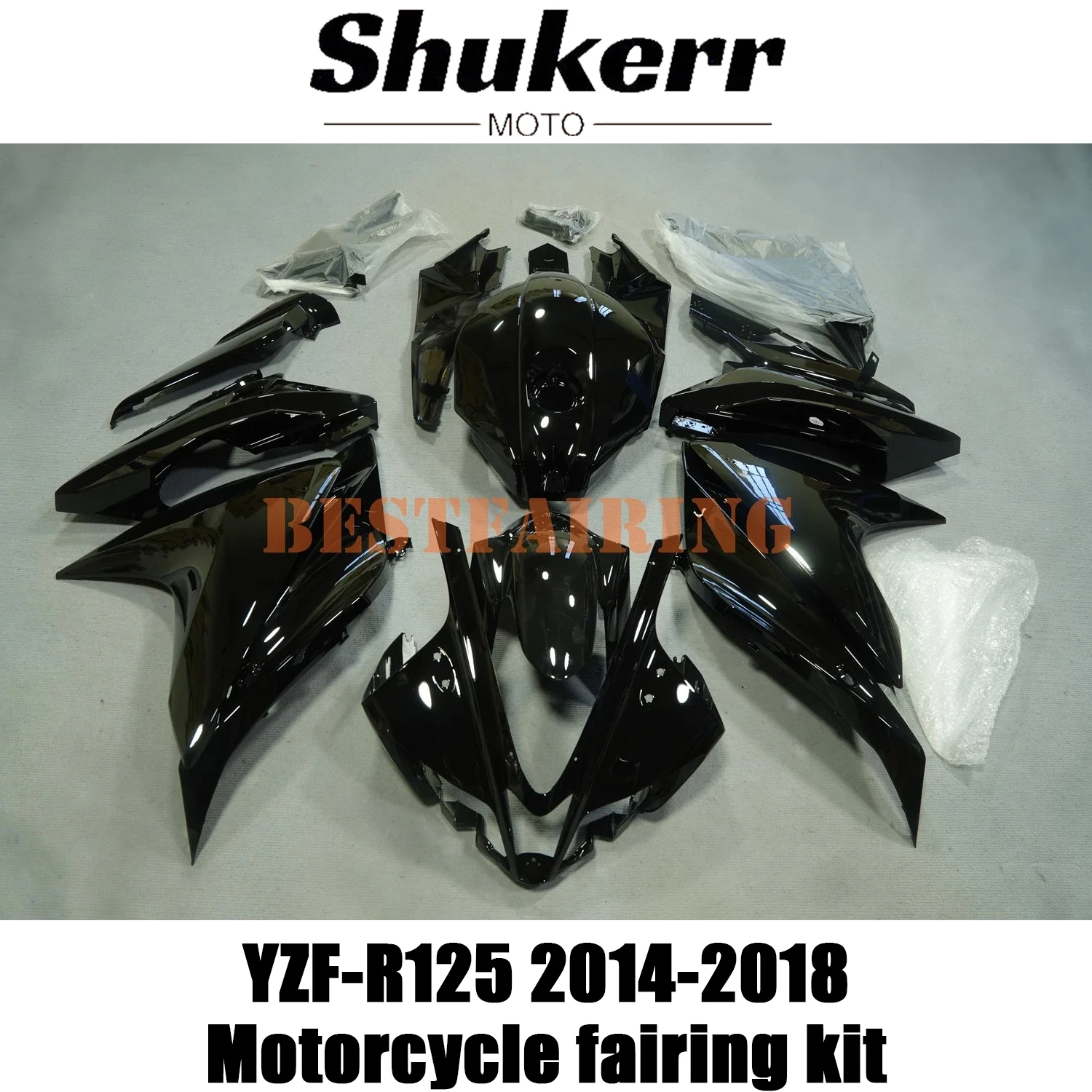 Shukerr Moto New Abs Plastic Motorcycle Fairing Kit Fit for Yamaha Yzf R125 Yzf-R125 2014-2018 2015 2016 2017 Glossy Black