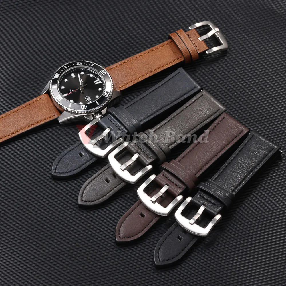 Genuine Leather Watchbands Quick Release Watch Band 20mm 22mm Smartwatch Strap Retro Brown Black Watches Accessories