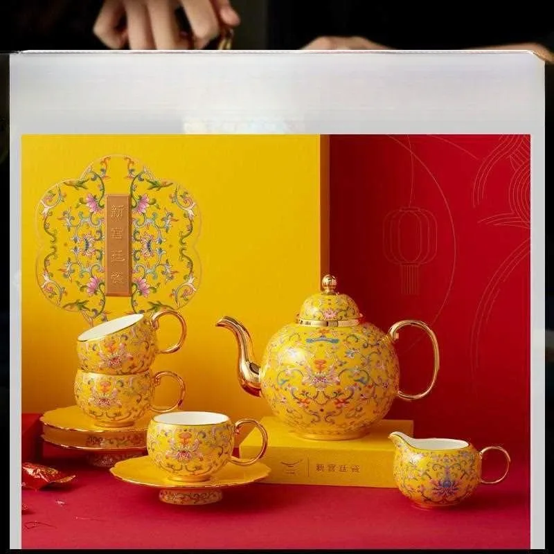 New court porcelain 17-head tea and coffee set, ceramic coffee cup and teapot combination
