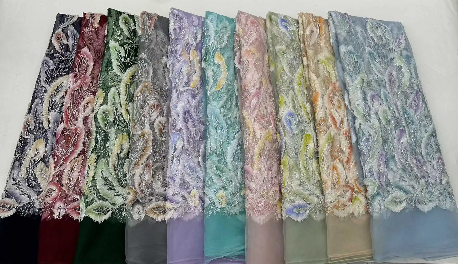 2025 Handmade Beaded Lace Fabric France Sequins Embroidery 3D Beads Nigerian Bridal Mesh Lace Fabric for Sewing